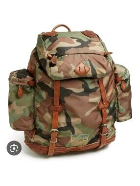 Rare Polo by Ralph Lauren Camouflage Backpack Yosemite Leather & Nylon Rare RRL